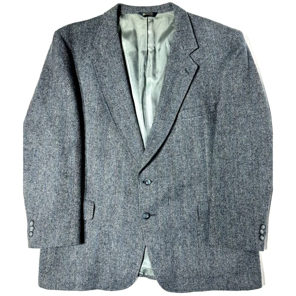 Vintage Kuppenheimer USA 100% Wool Tweed Blazer Gray Blue Stripe ~ Men’s 46R